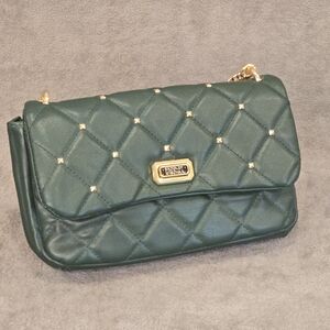 Green Badgley Mischka Studded Quilted Classic Purse Bag handbag vegan leather